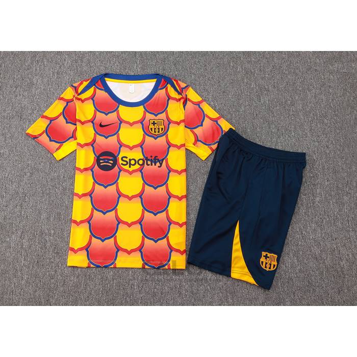 Tuta da Track FC Barcellona Manica Corta 2024-2025 Giallo - Pantaloncini